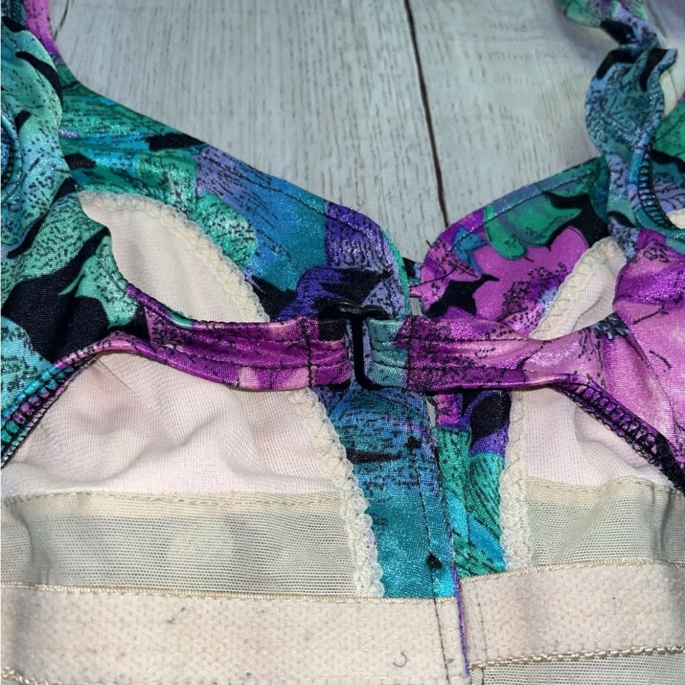 Vintage La Playa One Piece Button Down Swimsuit Size 16 Floral Tropical Boyshort - Picture 16 of 16